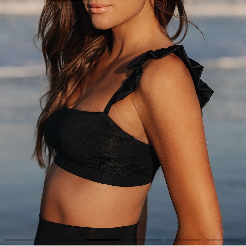 Albion Black Bella Crop Swim Top Ruffle Sleeve